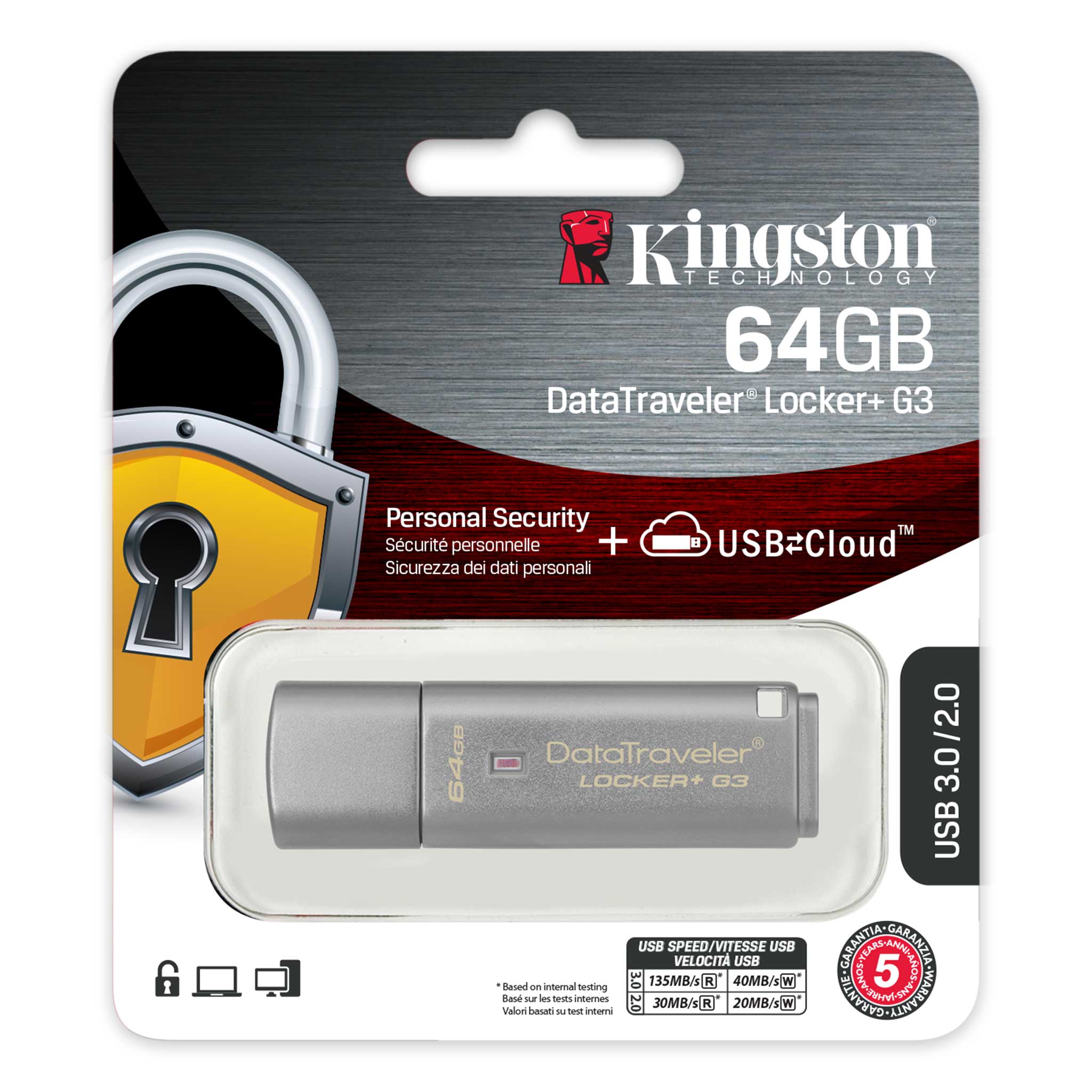 64GB  KINGSTON MOD. DATATRAVELER LOCKER+ G3 USB 3.0