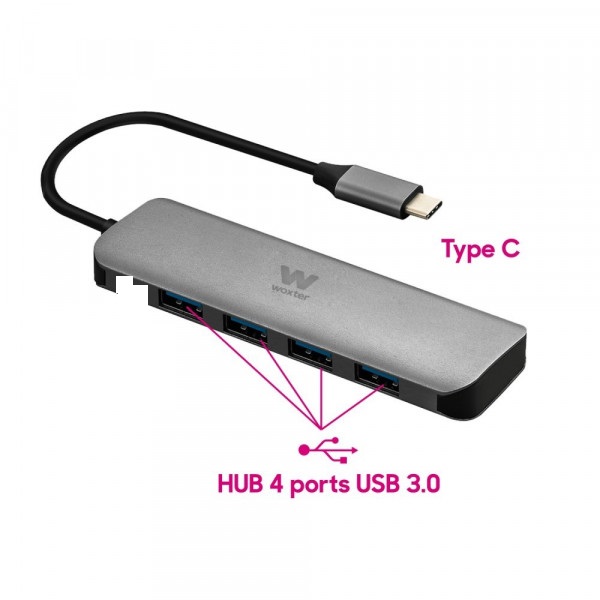 HUB USB ADAPTADOR WOXTER 40 USB TYPE C A 4 X USB 3.0