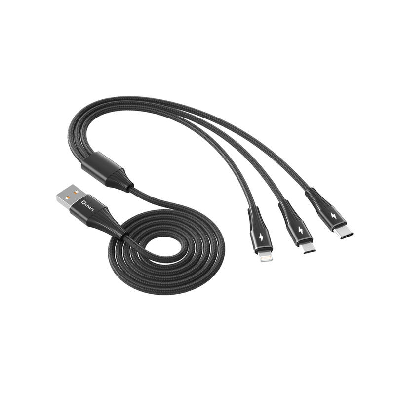 CABLE USB 2.0 TIPO A A TIPO C+LIGHTNING+MICROUSB 1.2M